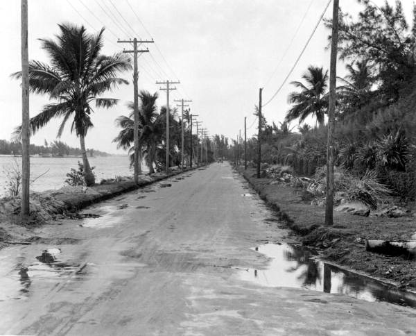 Looking down Collins Avenue after a hurricane - Miami Beach, Florida.