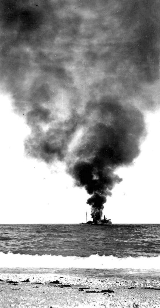 Tanker "Gulfland" burning in the water - Hobe Sound, Florida.