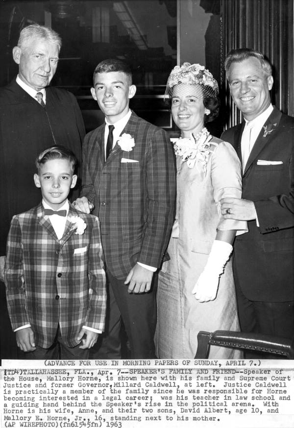 Horne family standing with Supreme Court Justice Caldwell for a group photograph - Tallahassee, Florida.
