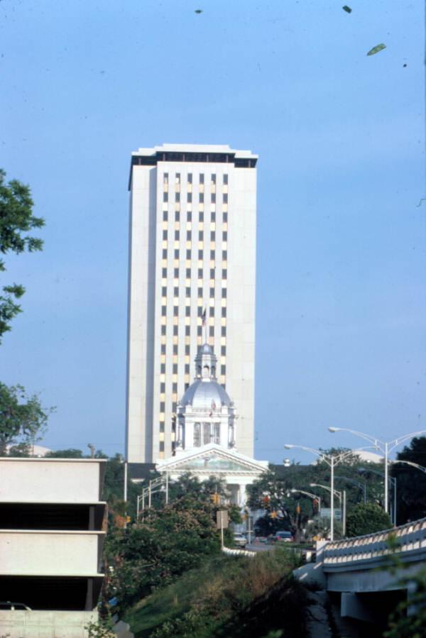 Looking west at Florida's old and new capitol buildings - Tallahassee, Florida.
