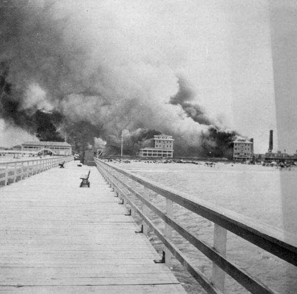 The original Breakers hotel on fire - Palm Beach, Florida.