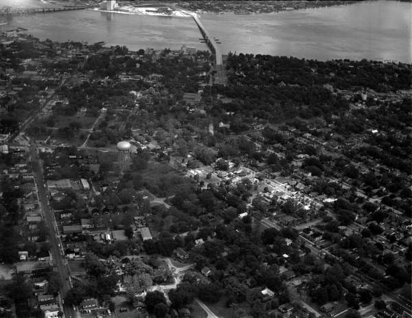Aerial view looking over a part of the city - Jacksonville, Florida.