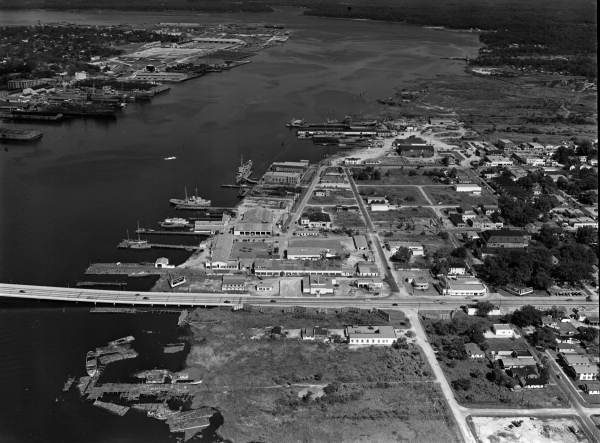 Aerial view overlooking the Gibbs Corporation shipyard - Jacksonville, Florida.