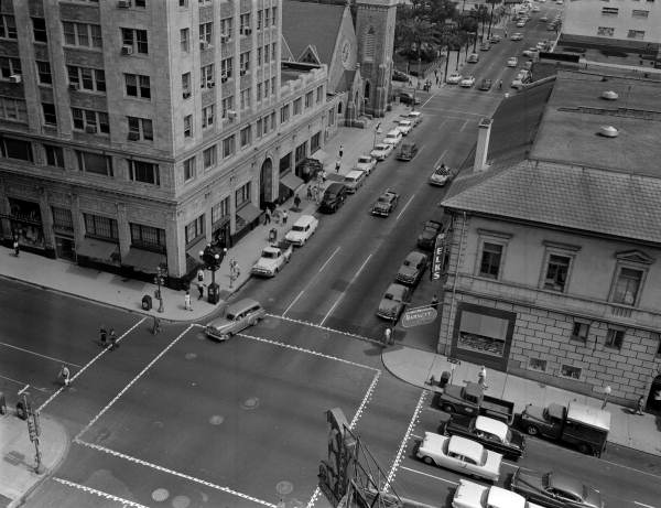Bird's eye view looking north down Laura Street over the intersection with Adams Street - Jacksonville, Florida.