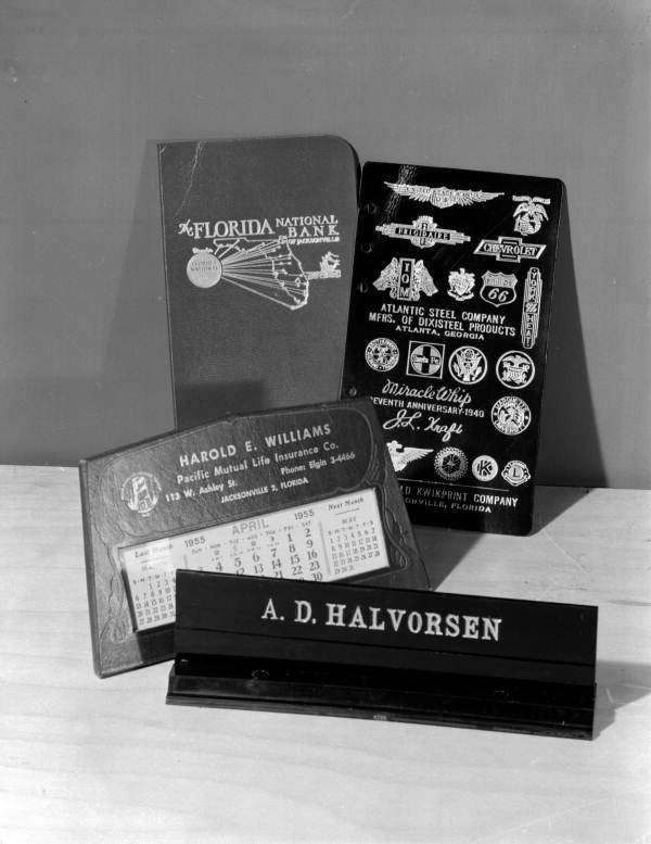 Various embossed leather and plastic products made by Halvorford Kwikiprint - Jacksonville, Florida
