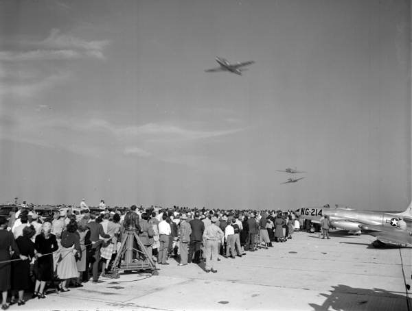 View of National Guard planes flying over crowd - Jacksonville, Florida.