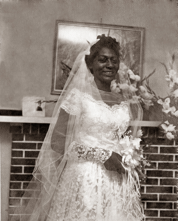 Portrait of Delores McCoy at the Tookes Hotel in Frenchtown on her wedding day.