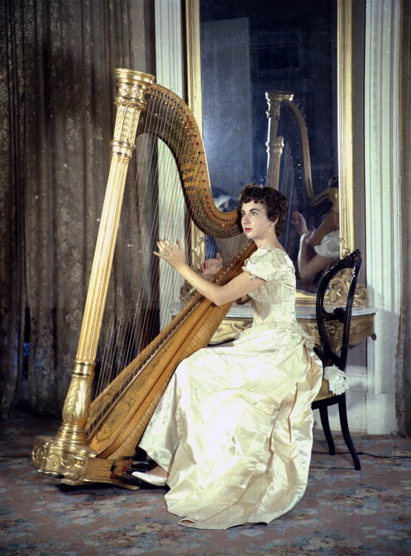 Portrait of Lucile High with a harp - Tallahassee, Florida.
