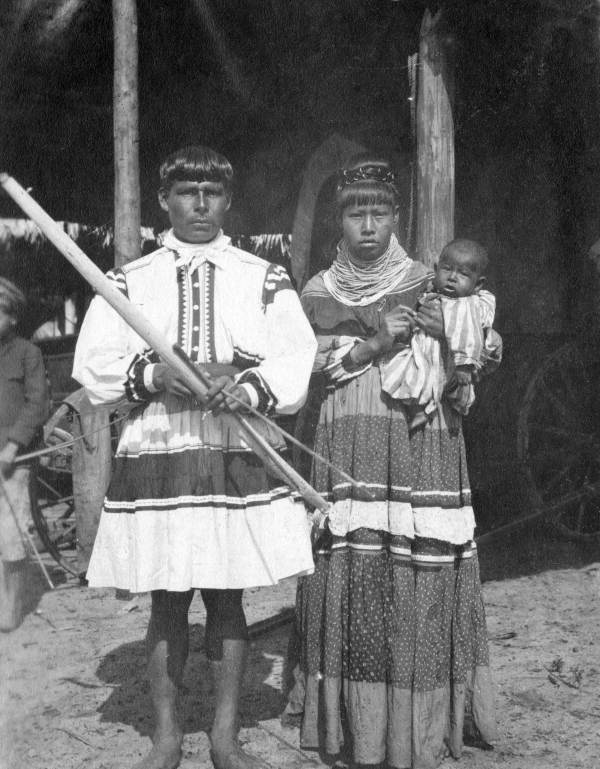 Seminole Indian family at a medical mission post in the Everglades.