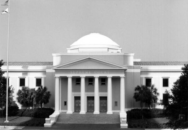 East facade of the Florida Supreme Court Building after renovation and additions to the building in Tallahassee, Florida.