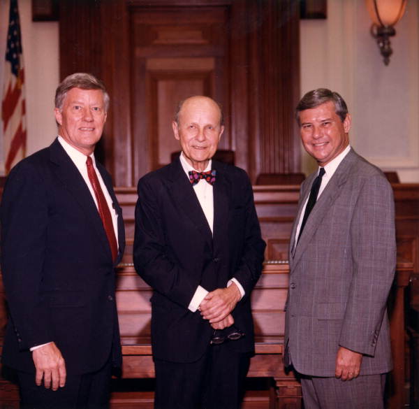 Ex-justice Raymond Ehrlich with U.S. Senator Bob Graham, right, and Florida Supreme Court Historical Society President Talbot "Sandy" D'Alemberte on the left - Jacksonville, Florida.
