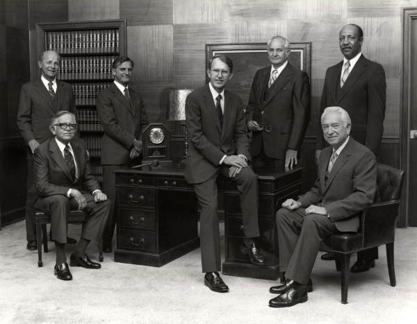 Group portrait of Supreme Court Justices from 1983 in the lawyer's lounge of the Supreme Court Building - Tallahassee, Florida.
