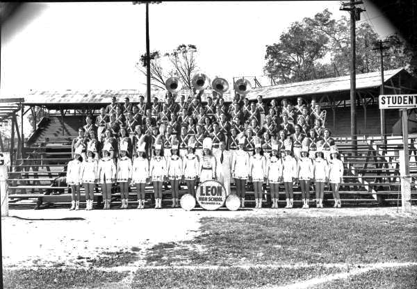 Leon High School Majorettes and Band on Centennial field bleachers - Tallahassee, Florida .