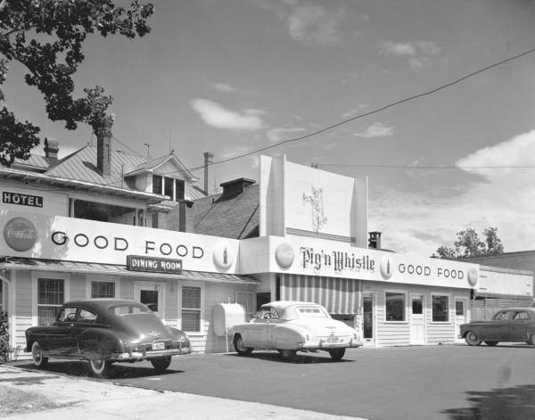 Pig 'N Whistle restaurant building.