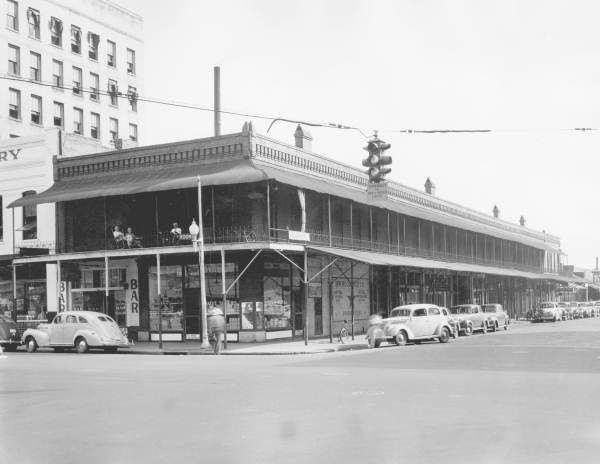 Jacksonville Street Scene with an storefronts on the corner of Bay and Ocean.