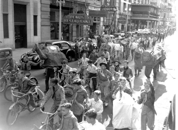 Boy Scouts in the circus parade.