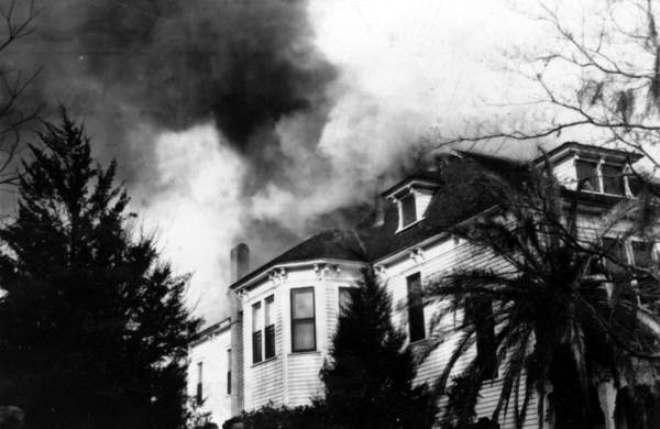View showing fire at the B.C. Lewis house located at 316 E. Park Ave. in Tallahassee, Florida.