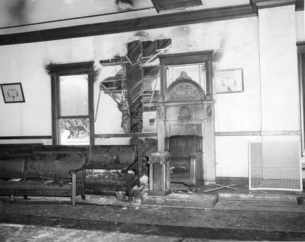 Interior view showing damage at the Elks Club Lodge #937 after a fire on October 8, 1933 - Tallahassee, Florida.