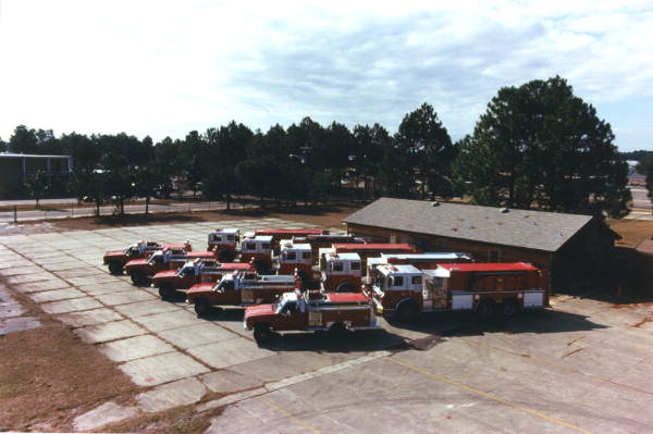 Bird's eye view of TFD fire trucks.