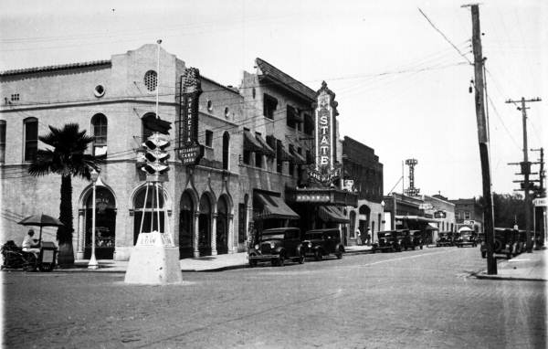 View showing the Venetia Restaurant and Hotel on the corner of Adams Street and College Avenue in Tallahassee, Florida.