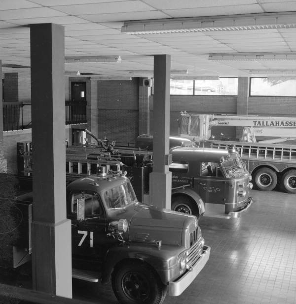 View of TFD fire trucks at the station - Tallahassee, Florida.