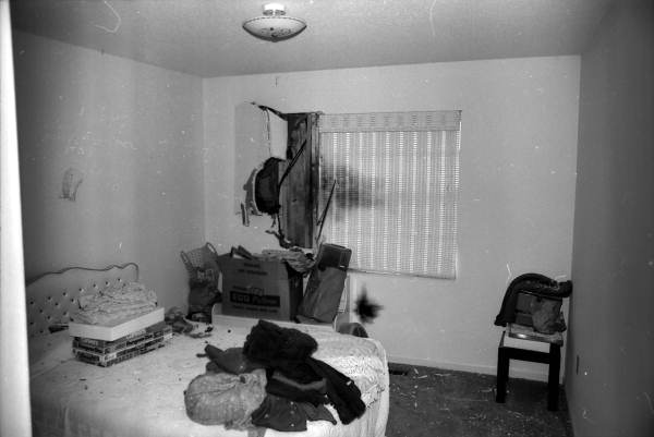 Interior view showing fire damage caused by a lightning strike to the Albert J. Benton house in Tallahassee, Florida.