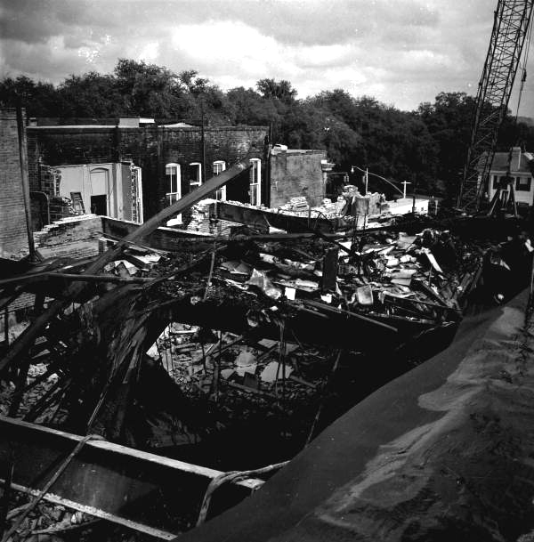 Close-up view overlooking the demolition of Mendelson's department store in Tallahassee, Florida.