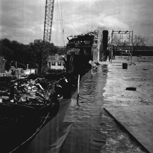 Close-up view showing the demolition of Mendelson's department store in Tallahassee, Florida.