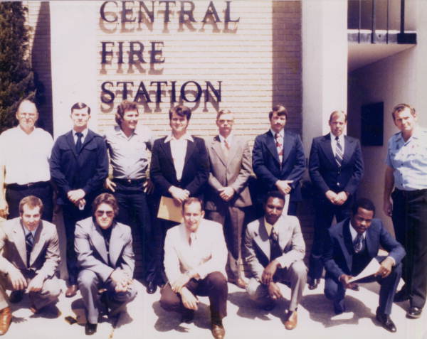 Group portrait of TFD firefighters in front of the Central Fire Station at 327 N. Adams St. in Tallahassee, Florida.