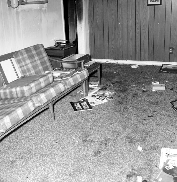 Interior view showing fire damage from arson to a home located at 1122 N. Bronough St. in Tallahassee, Florida.