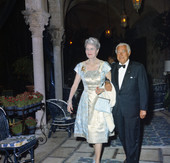 Mrs. Marjorie Merriweather Post with C. Michael Paul at an arts festival in her home "Mar-A-Lago".