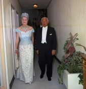 Mrs. Marjorie Merriweather Post with Col. C. Michael Paul at a Red Cross ball in Palm Beach.