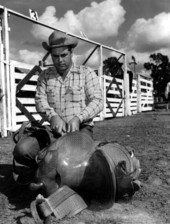 King Kong Smith works on his saddle - Lakeland, Florida