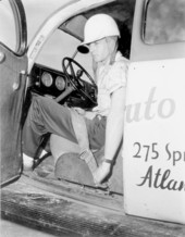 Ed Samples sitting in his stock car - Daytona Beach, Florida