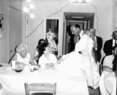 People admiring dress at a fashion council