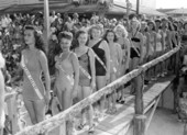Beauty contestants lined up on boardwalk - Jacksonville Beach, Florida