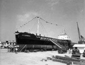 Cargo ship "F.C. Randall" being christened at Gibbs Shipyard - Jacksonville, Florida.
