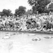 Young women participating in the watermelon eating contest at the watermelon festival - Leesburg, Florida
