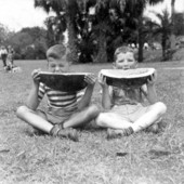 Allen Hartley and Miles Ebert in an eating contest at the Florida Watermelon Festival - Leesburg, Florida