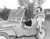 Frances Freeman taking a jeep ride at Rare Bird Farm