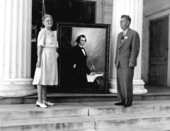 Mabel L. Osborne and Coleman Rogers with portrait of Dr. John Gorrie