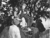 George B. Mobley and J. T. Conway on a makeshift elevator - Green Cove Springs, Florida