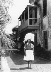Sadie Green walking along Aviles Street - Saint Augustine, Florida.