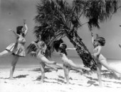 Mrs. Lois Eborn Gilbart leading ballet class on the beach - Saint Petersburg, Florida.