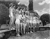 Beauty contestants enjoying watermelon at the watermelon festival - Leesburg, Florida