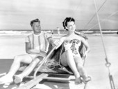 Instructor Henry Pierce and student Anne Lee Fletcher sand sailing - Daytona Beach, Florida