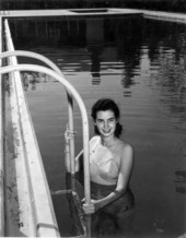 Patricia Grey climbs out of a swimming pool - Quincy, Florida