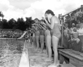 Girls participating in the watermelon eating contest at the watermelon festival - Leesburg, Florida