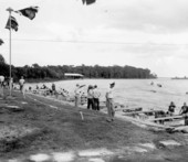 Members of the Jacksonville Outboard Motorboat Club on the shores of the Oklawaha River.Jacksonville, Florida.