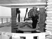 Miss Armed Forces Patsy Howell posing with large hat - Panama City Beach, Florida.